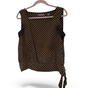 Classic Kate Hill 100% SILK Chocolate Brown Polka Dot Blouse - Size 14